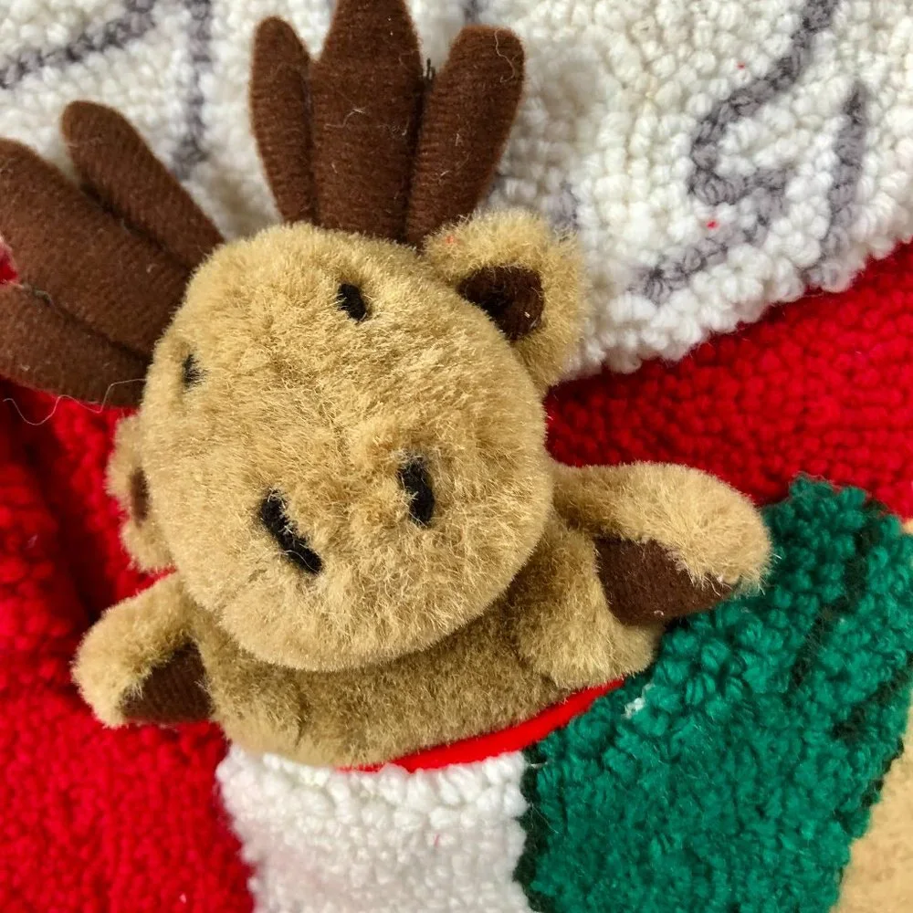 Vintage 3D Santa Reindeer SUPER Plush Quilted Christmas Stocking 20